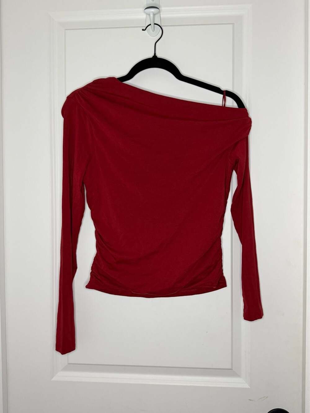 Abercrombie & Fitch One Shoulder Long Sleeve Top Size S Red Modal Blend